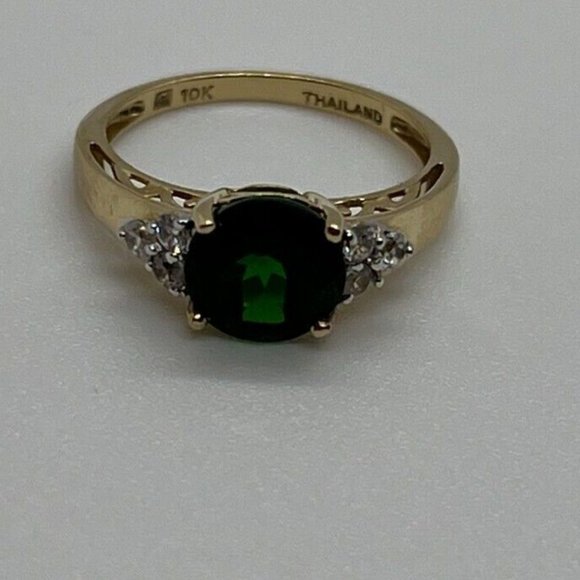 10K YELLOW GOLD RING  WITH EMERALD & DIAMONDS  SIZE 6 - Picture 7 of 9